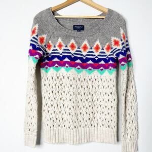 American Eagle Knit Sweater Small Fair Isle Wool Blend